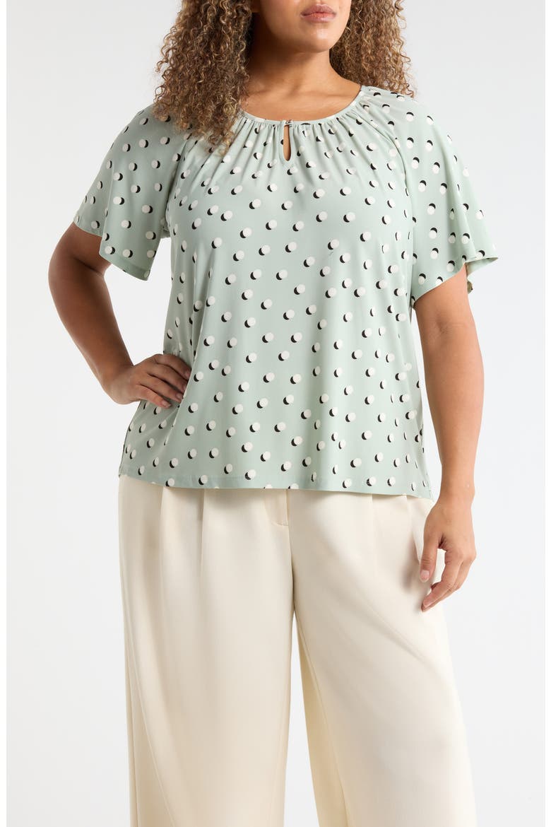 Dot Print Keyhole Peasant Top, Main, color, SOFT ALOE MULTI