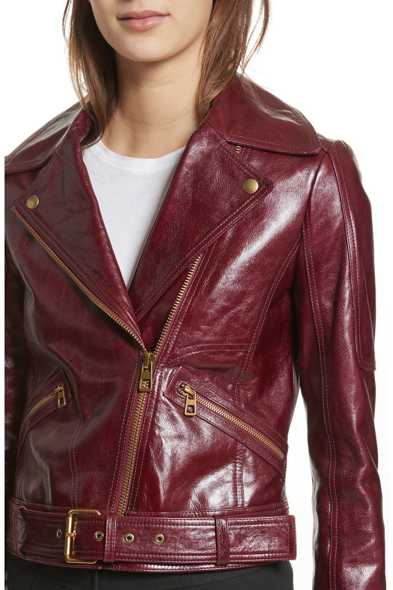 Bianca Leather Moto Jacket, Alternate, color, RED