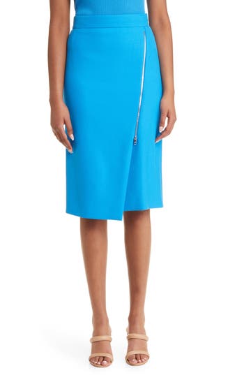 Hugo Boss Boss Vemboka Asymmetric Zip Pencil Skirt In Brilliant Blue