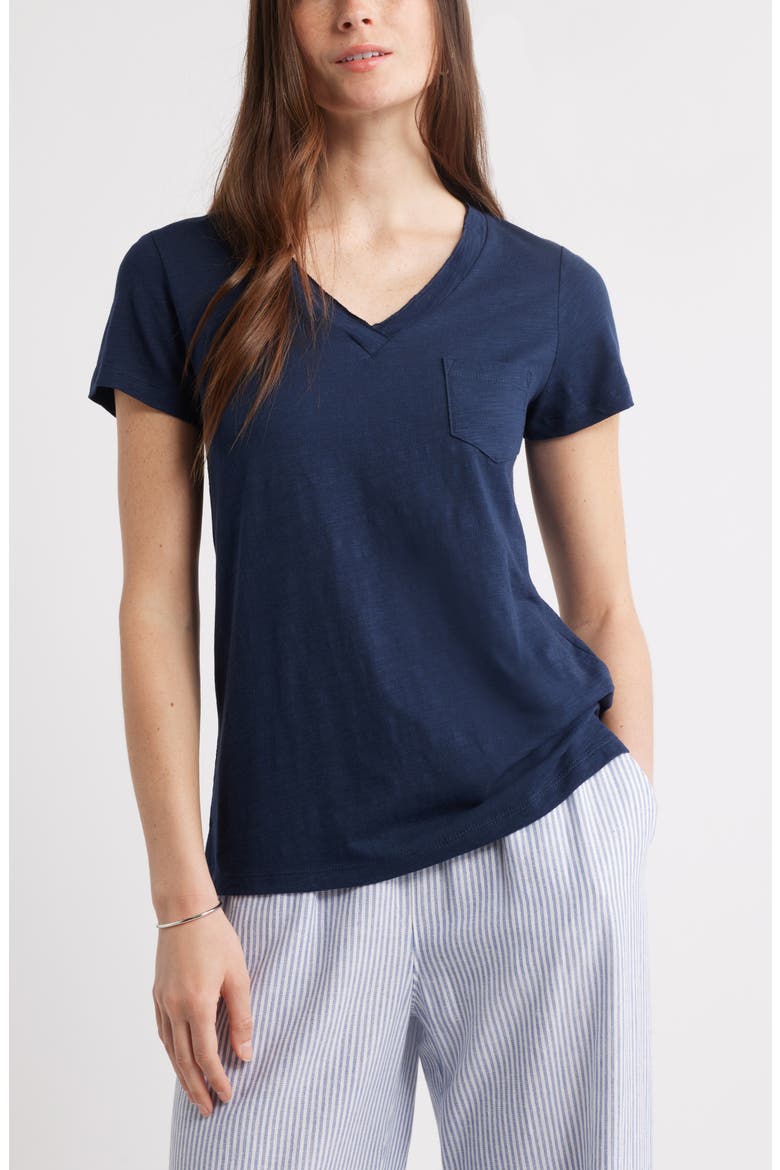 Cotton & Modal V-Neck T-Shirt, Main, color, NAVY BLAZER