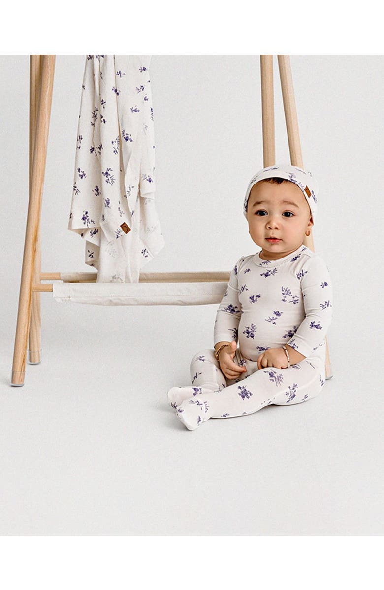 MiniMoi 3 Piece Baby Girls Floral Toile Rayon Blend Footie Set, Alternate, color, Winter White