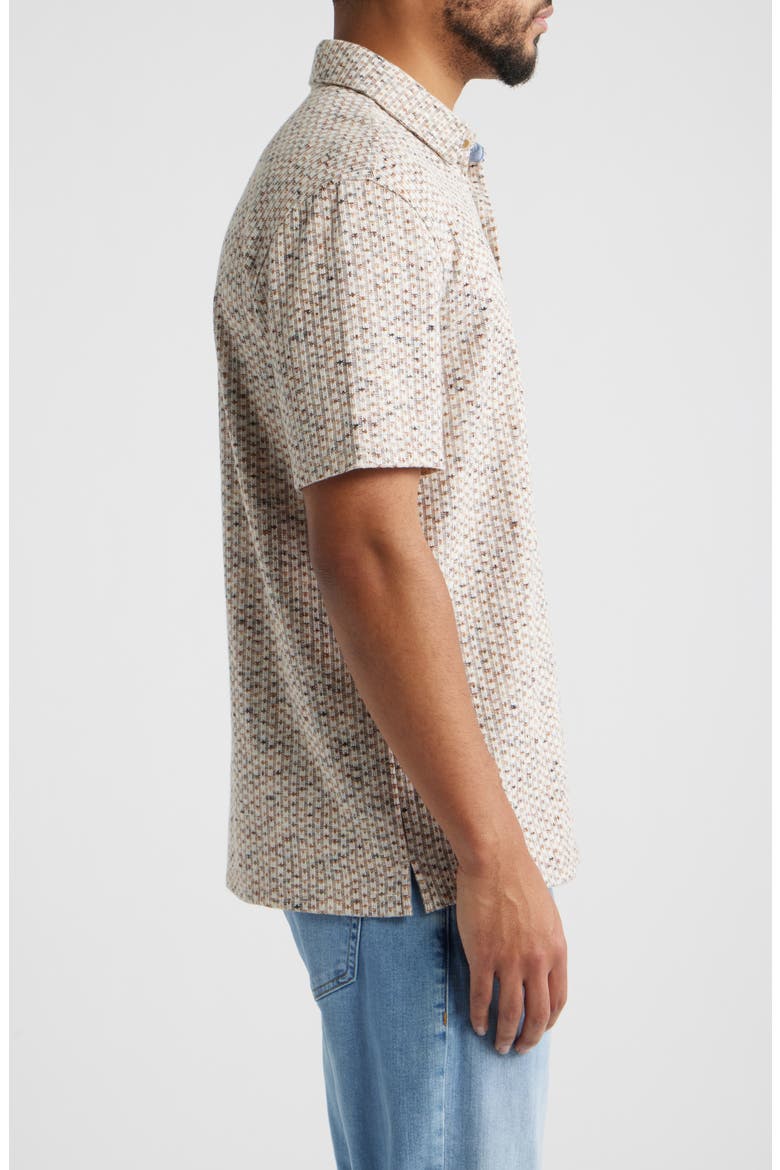 Linden Textured Short Sleeve Button-Up Shirt, Alternate, color, IVORY/ BROWN STRIPE