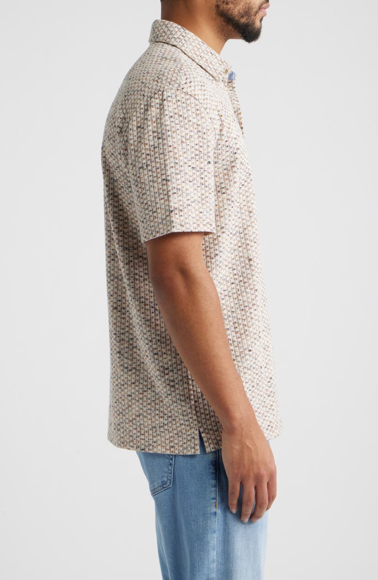 Johnston & Murphy Linden Textured Short Sleeve Button-Up Shirt, Alternate, color, Ivory/ Brown Stripe