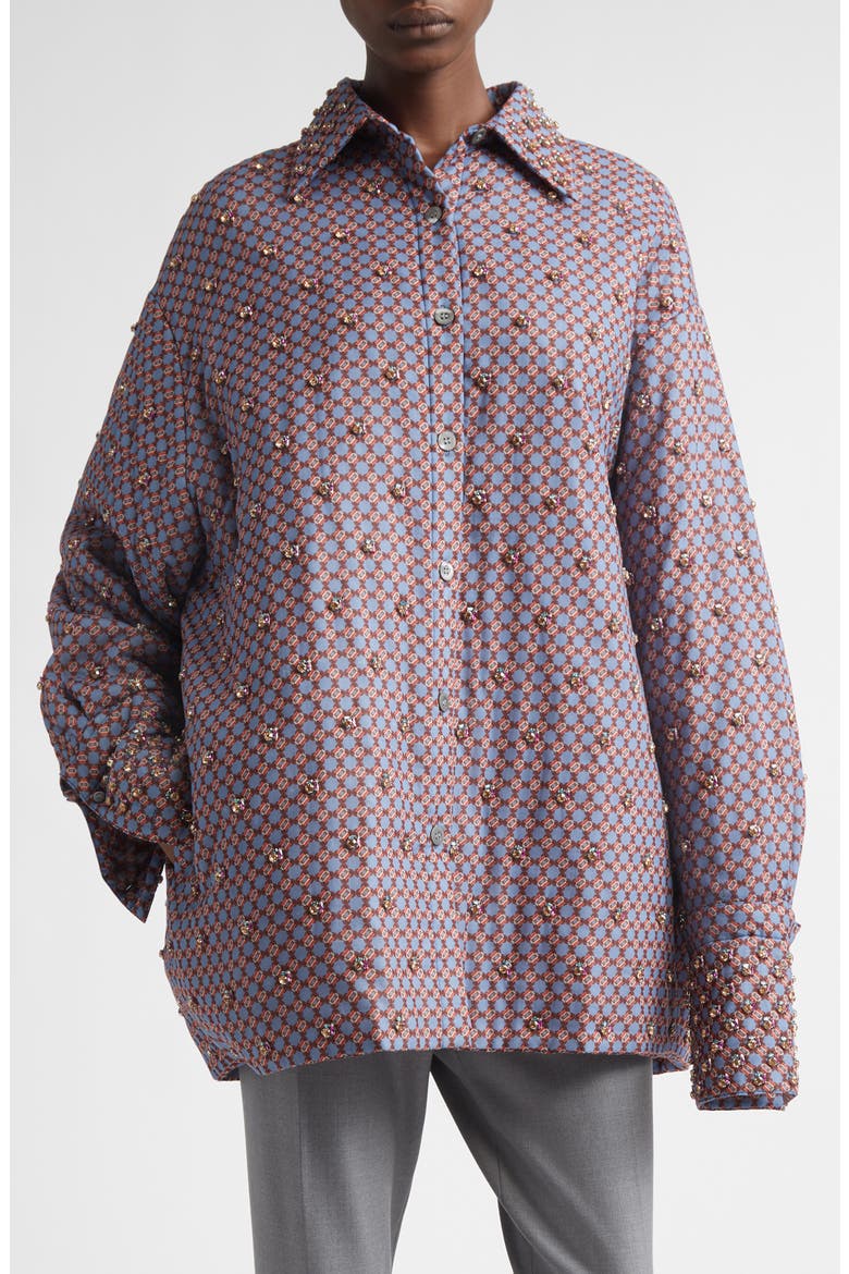Cartan Crystal Embellished Oversize Shirt, Main, color, BLUE