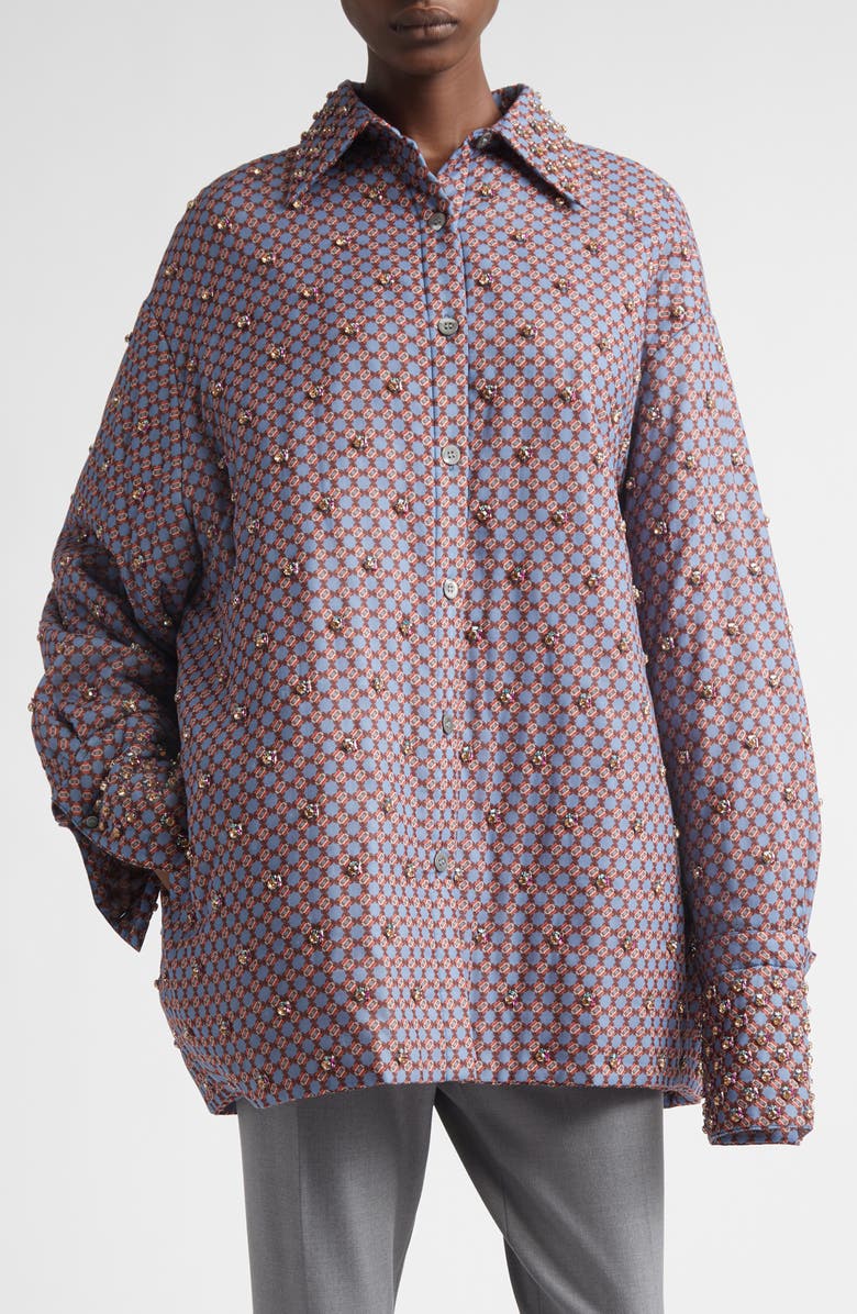 Dries Van Noten Cartan Crystal Embellished Oversize Shirt, Main, color, Blue