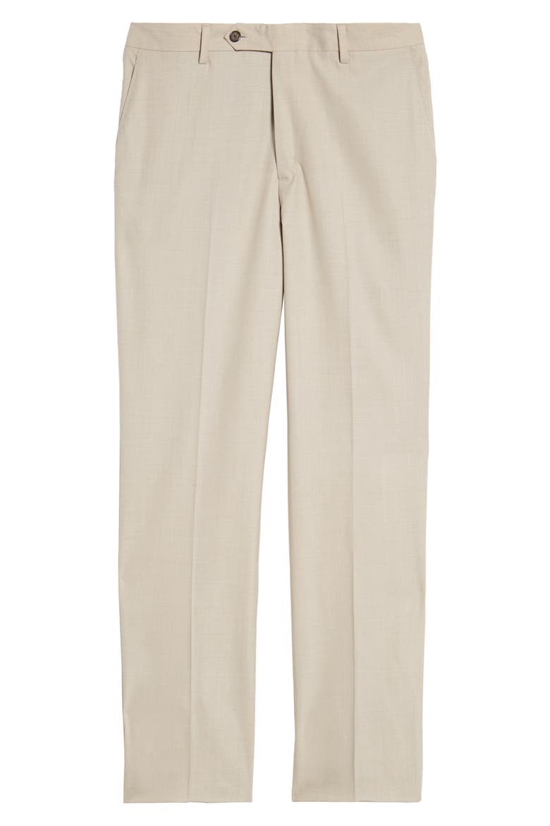 Flat Front Stretch Solid Wool Trousers, Alternate, color, TAN