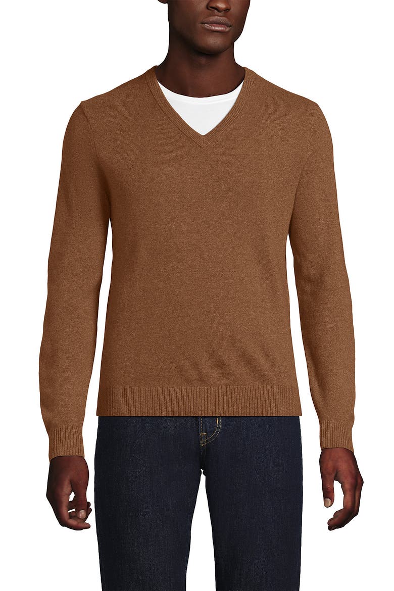 Fine Gauge Cashmere V-neck Sweater, Main, color, Fresh Nutmeg Heather