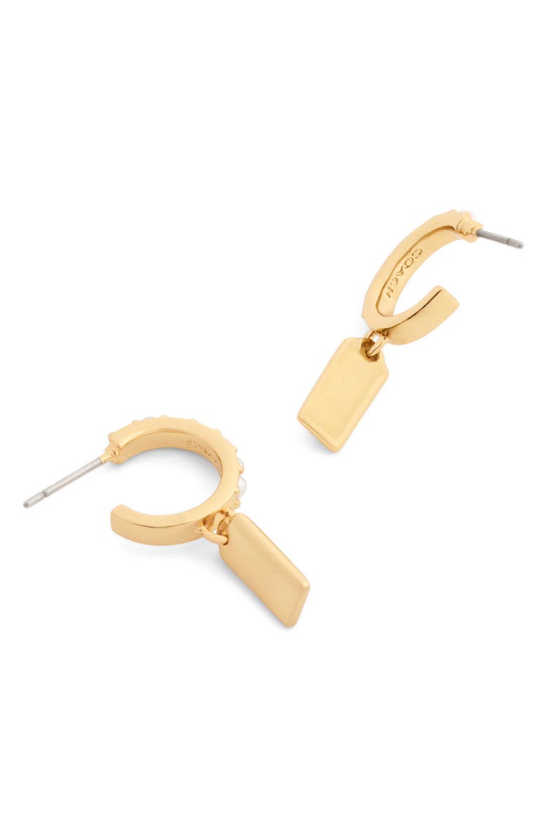 COACH Faux Pearl Hangtag Huggie Hoop Drop Earrings, Alternate, color,