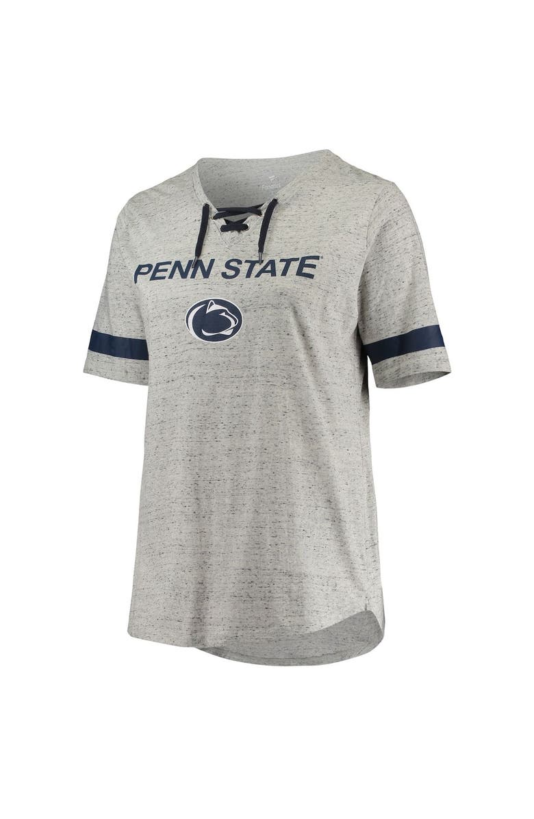 PROFILE Women's Heathered Gray/Navy Penn State Nittany Lions Plus Size Lace-Up V-Neck T-Shirt, Alternate, color, Heather Gray