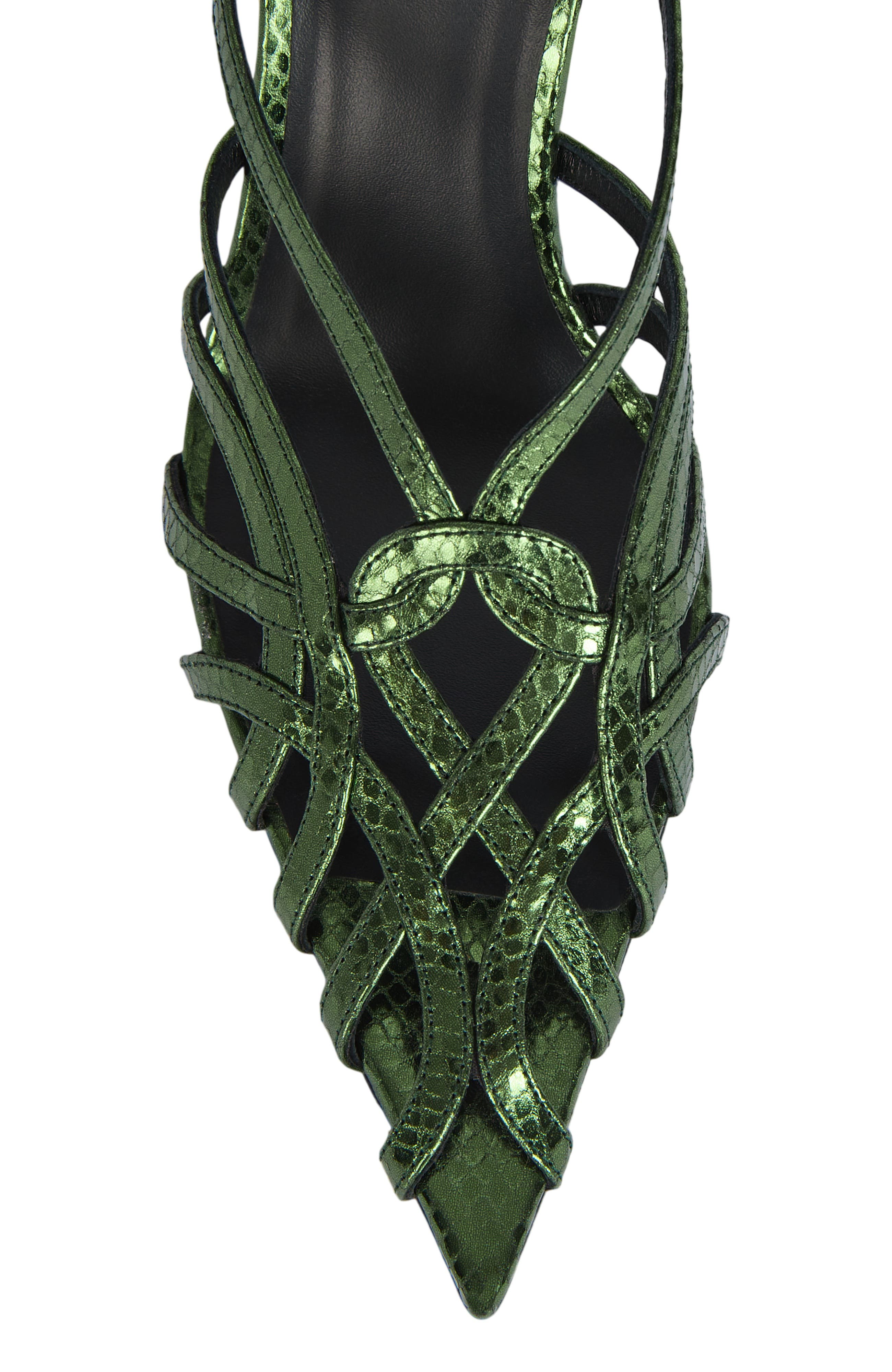 Python-Effect Leather Cage Sandals, Alternate, color, green