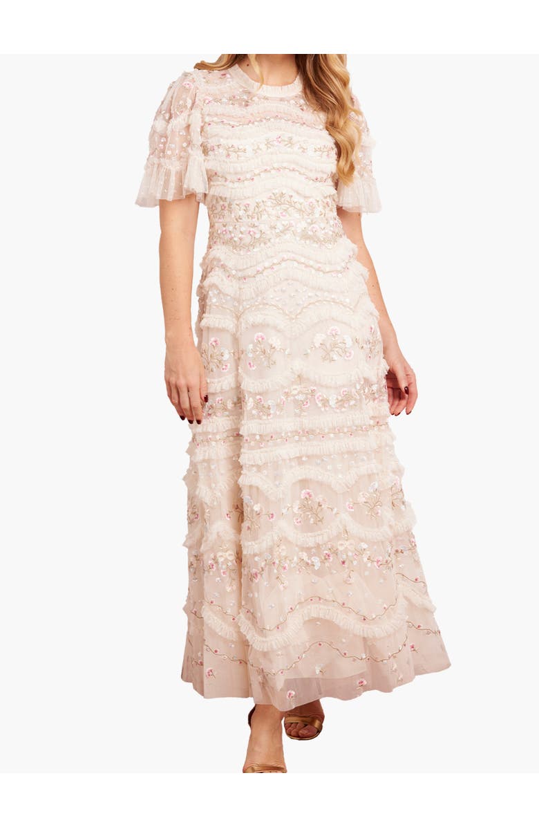 Needle & Thread Marina Ruffle Ankle Gown, Alternate, color, Cream/Multi