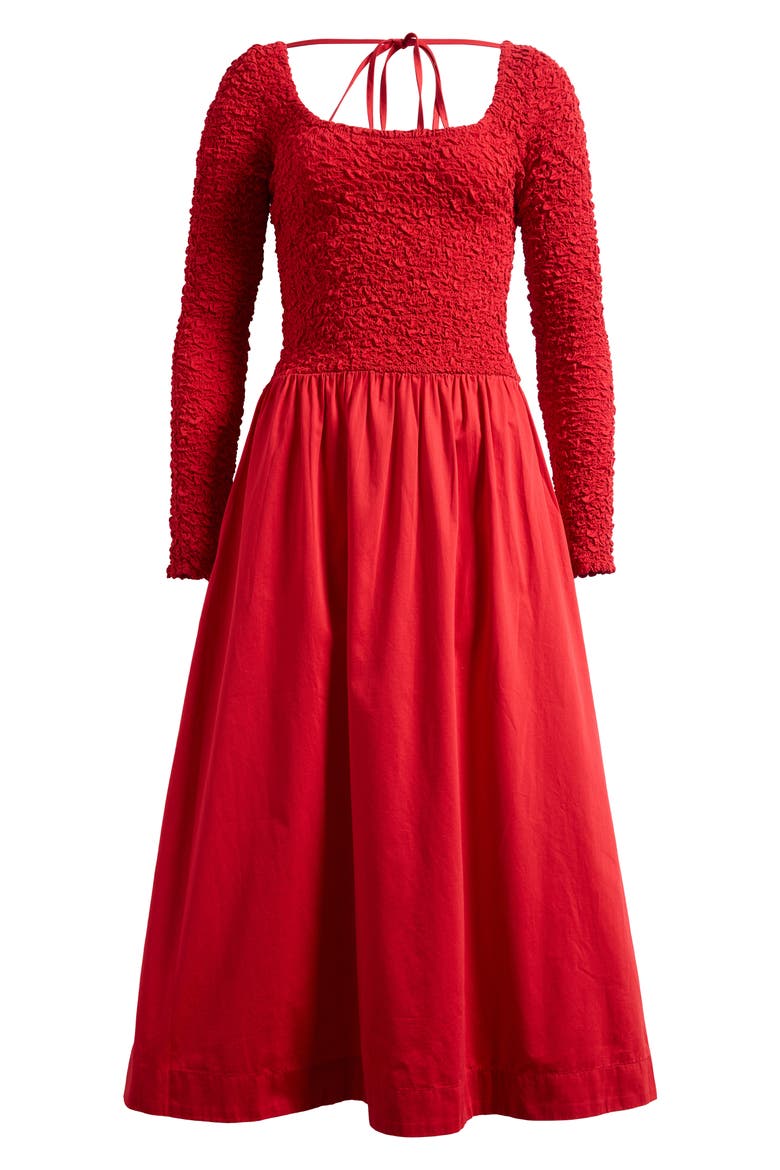 Malinda Smocked Long Sleeve Organic Cotton Maxi Dress, Alternate, color, RED