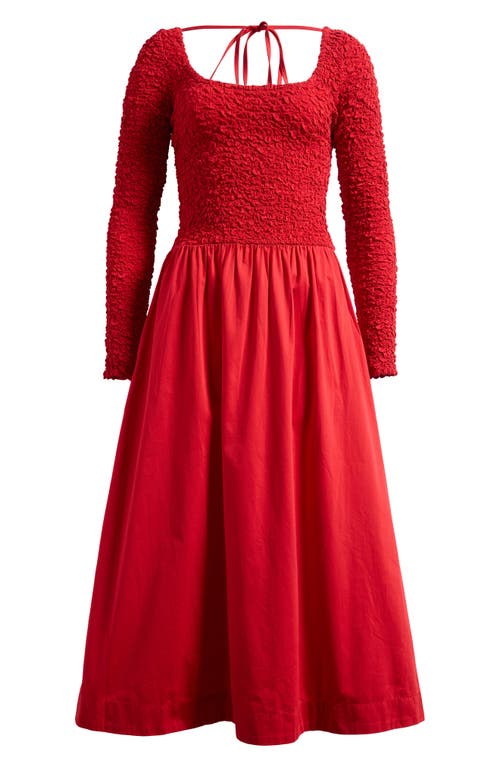 Damson Madder Malinda Smocked Long Sleeve Organic Cotton Maxi Dress In Red