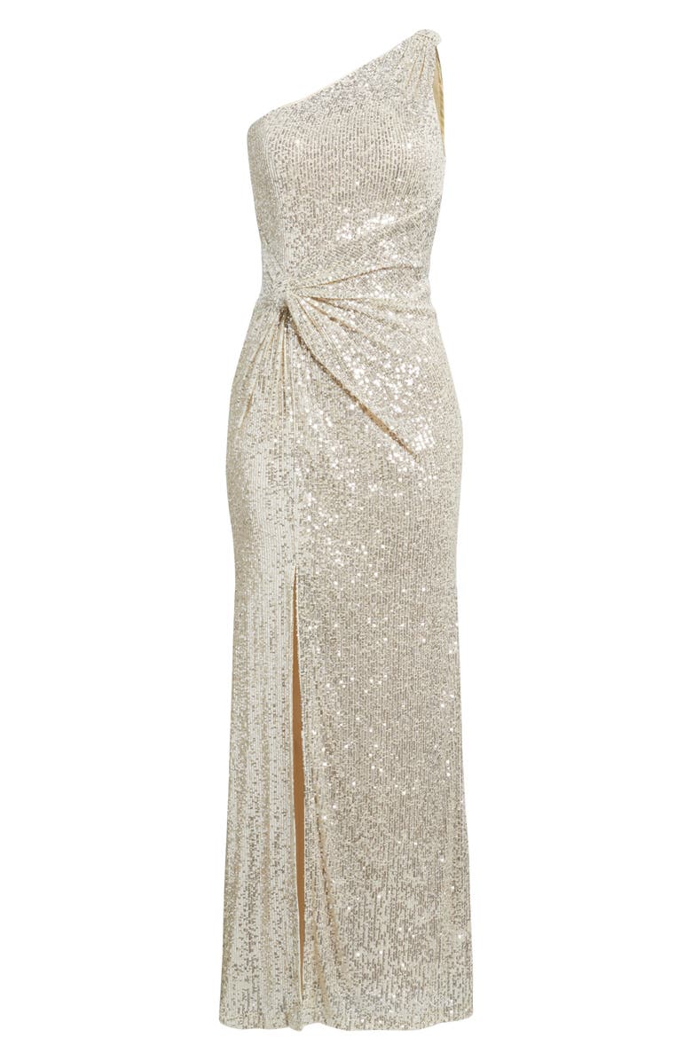Eliza J Sequin One-Shoulder Sheath Gown, Alternate, color, Silver