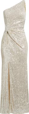 Eliza J Sequin One-Shoulder Sheath Gown