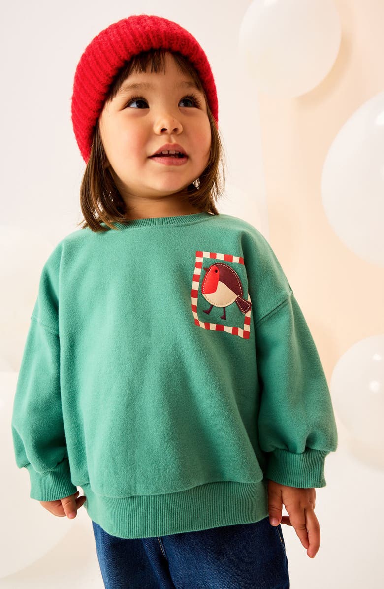 NEXT Kids' Christmas Cotton Blend Sweatshirt, Alternate, color, Green
