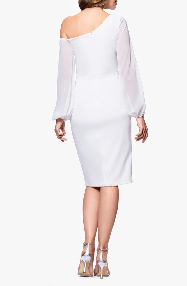 Betsy & Adam Sheer Sleeve One-Shoulder Scuba Crepe Cocktail Dress, Alternate, color, Ivory