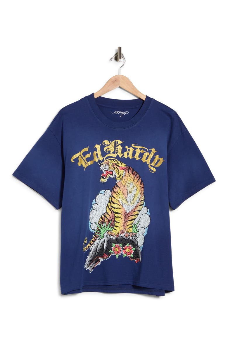 Rhinestone Tiger Mountain Boxy Graphic T-Shirt, Alternate, color, SUNFADE NAVY