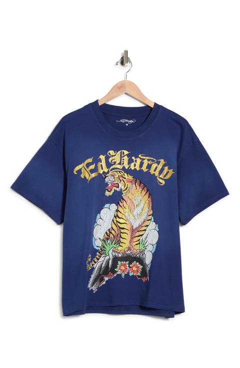 Rhinestone Tiger Mountain Boxy Graphic T-Shirt