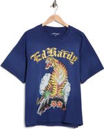 Ed Hardy Rhinestone Tiger Mountain Boxy Graphic T-Shirt