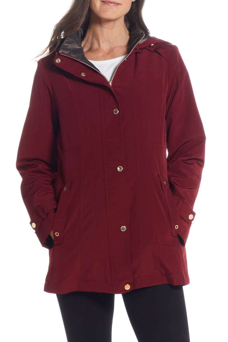Water Resistant Zip Front Rain Jacket, Main, color, MERLOT