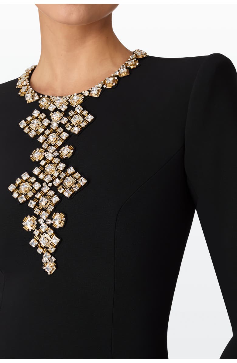 Jenny Packham Margoni Bell-Sleeve Embellished Midi Dress, Alternate, color, Liquorice