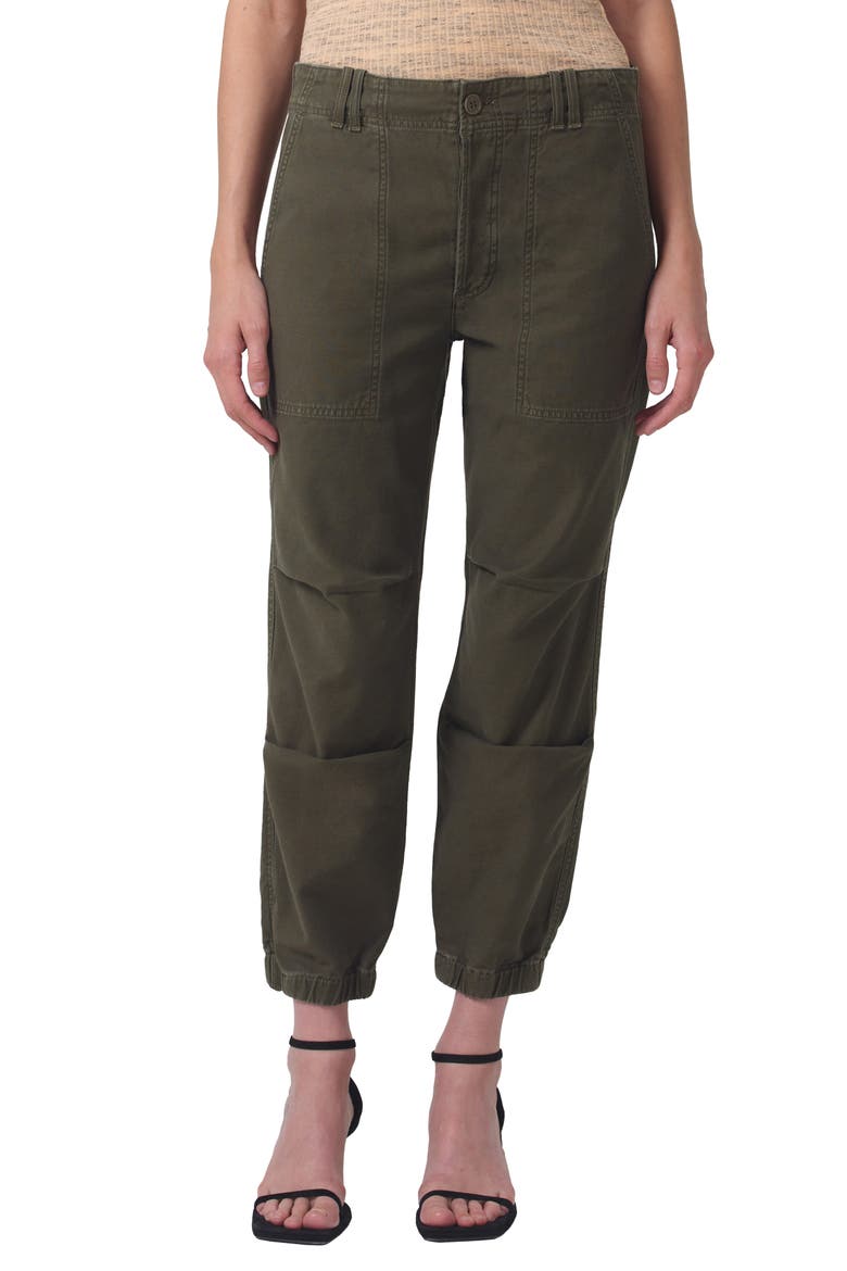 Agni Crop Twill Utility Trousers, Main, color, TEA LEAF