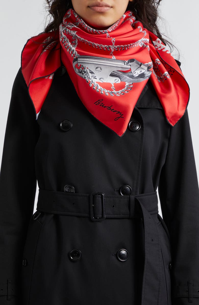 Burberry Spear Chain Print Square Silk Scarf, Alternate, color,