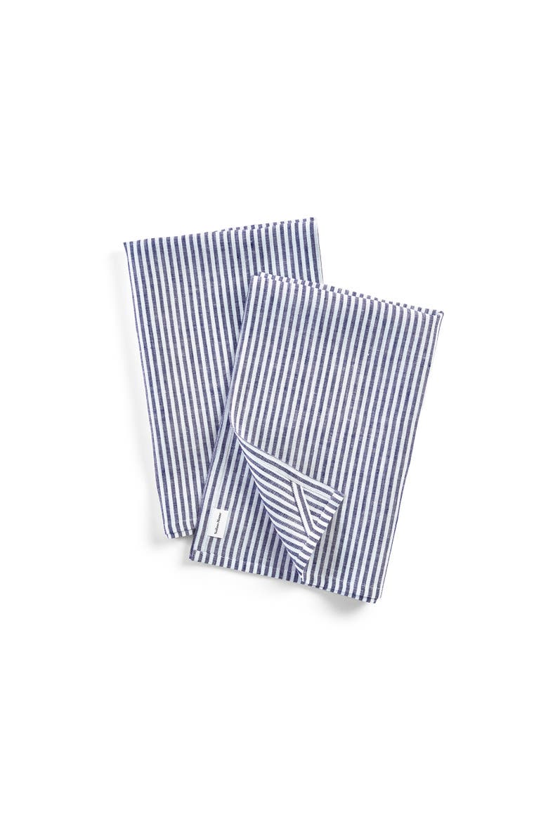 Linen Kitchen Towels Set of 2, 17 x 26" - Narrow Stripe, Alternate, color, Navy and White