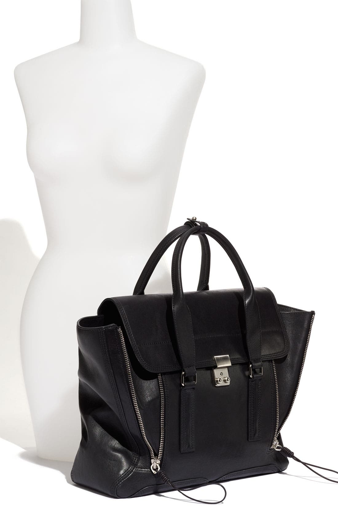 'Pashli' Leather Satchel, Alternate, color, BLACK
