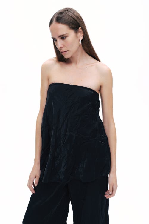 Shop Nocturne Wrinkled Strapless Blouse In Black