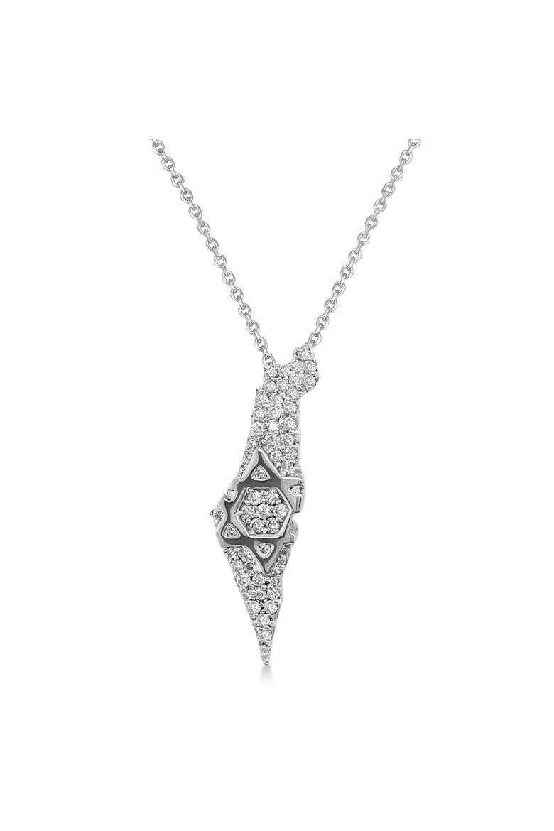 Diamond Jewish Star Israel Map Pendant Necklace 14K, Main, color, 0.38ct/White Gold