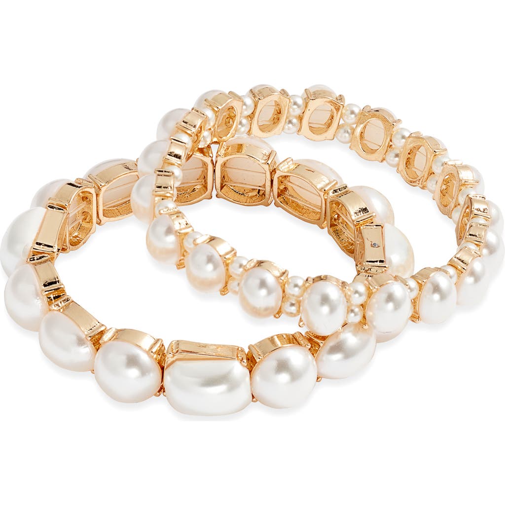 Nordstrom Set Of 2 Faux Pearl Stretch Bracelets In Gold