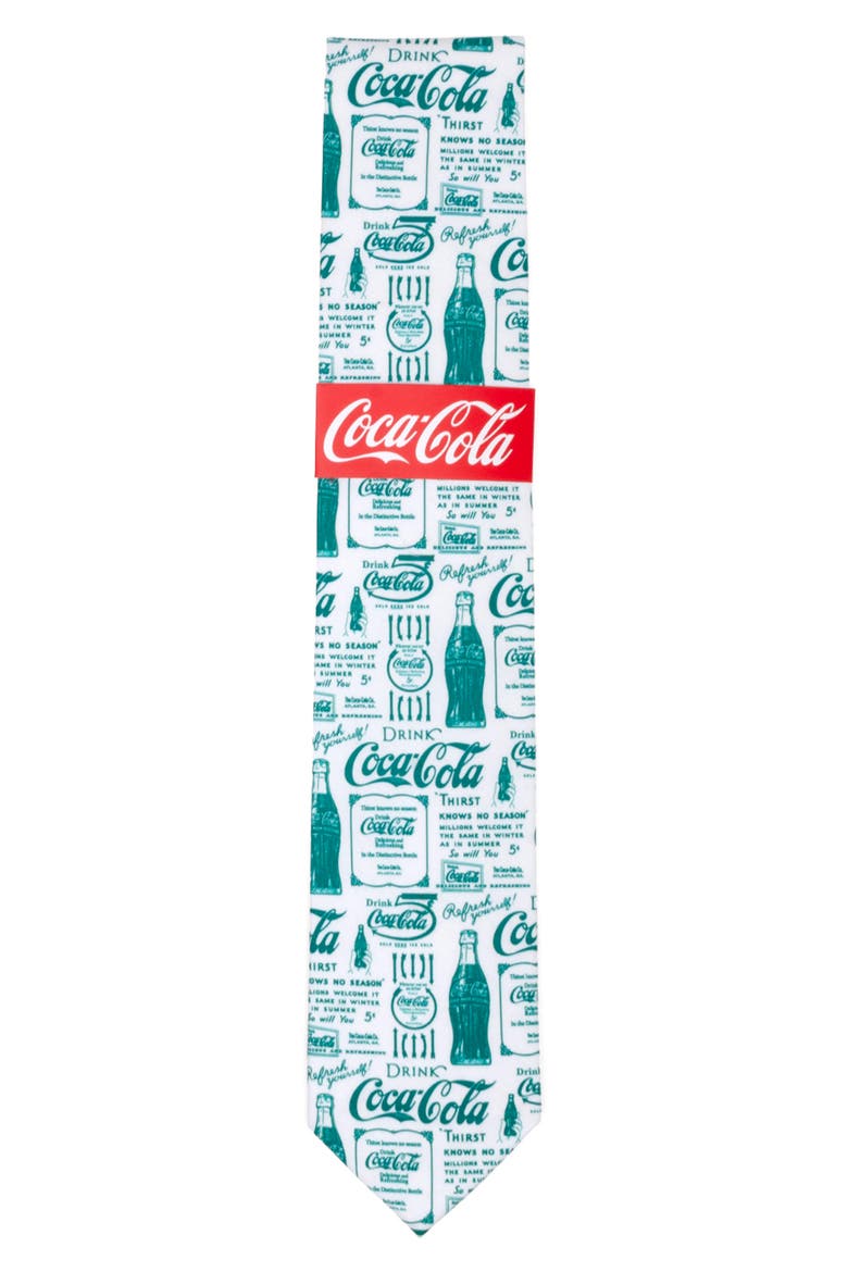 Coca-Cola® Green Bottle Cotton Tie, Alternate, color, WHITE