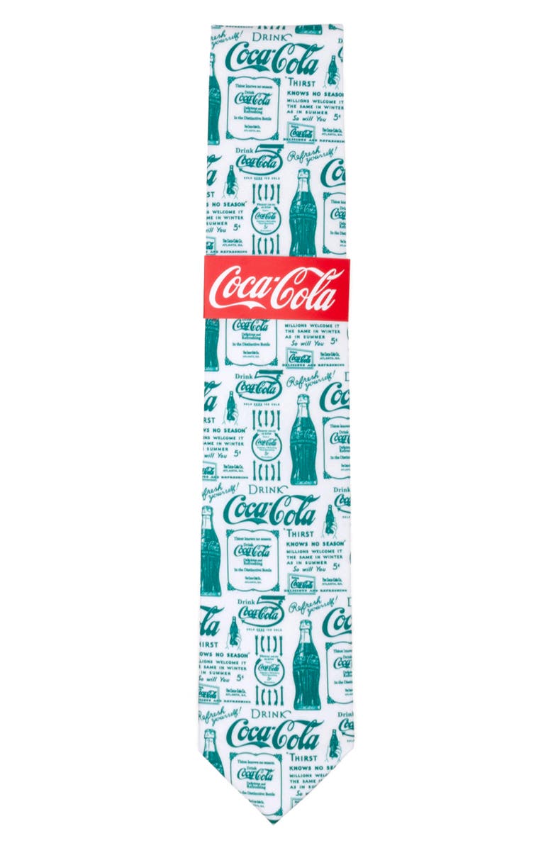 Cufflinks, Inc. Coca-Cola<sup>®</sup> Green Bottle Cotton Tie, Alternate, color, White