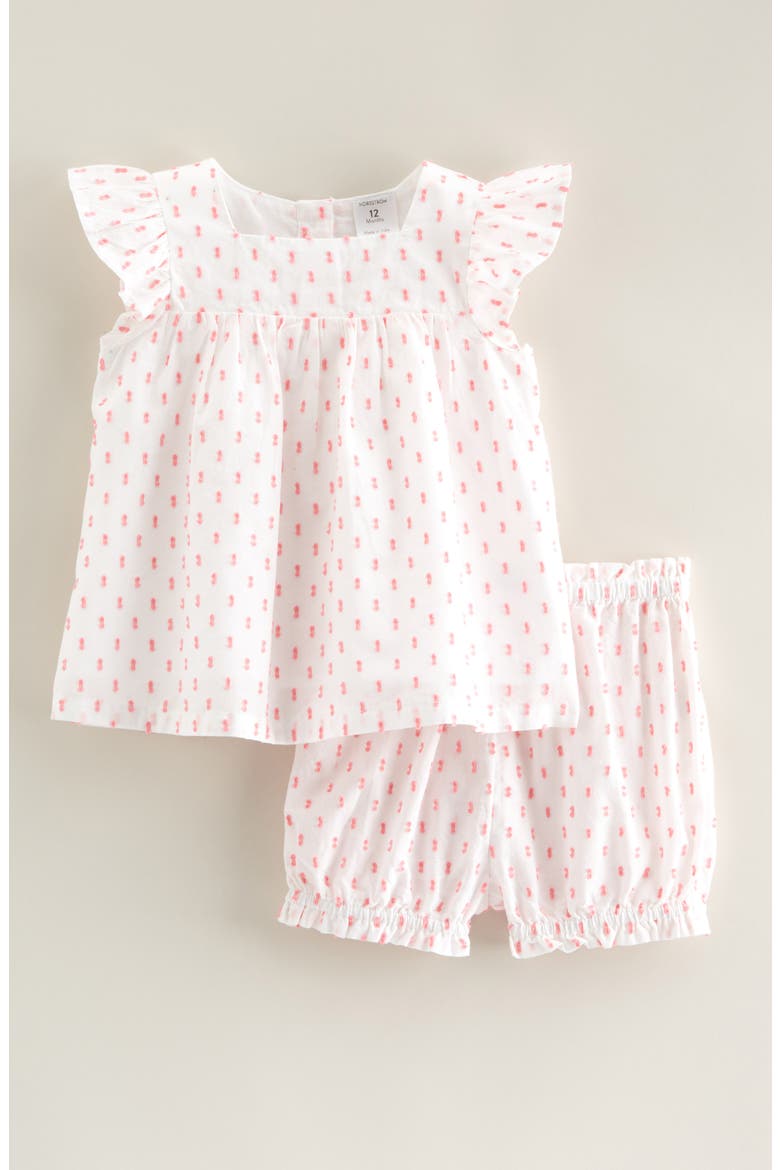 Square Neck Cotton Flutter Top & Shorts Set, Main, color, WHITE- PINK