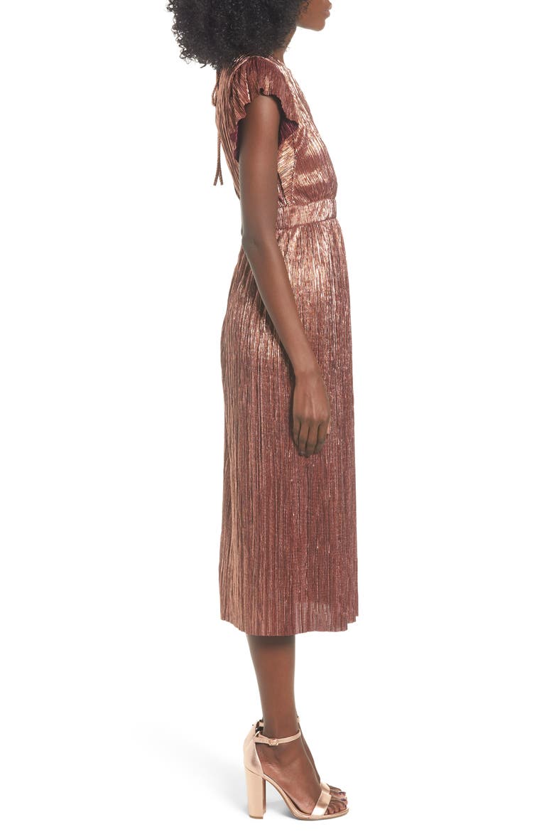 Metallic Open Back Midi Dress, Alternate, color, CORAL ORANGE METALLIC