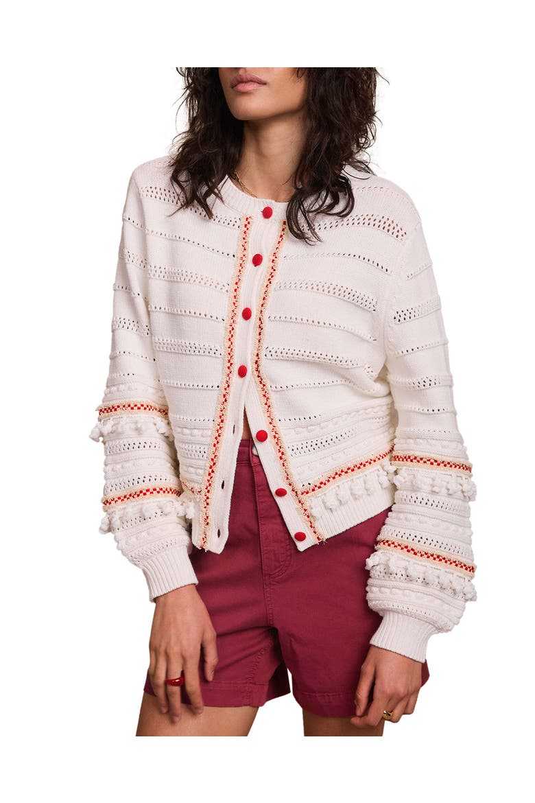 Cotton Blend Tassel Cardigan, Main, color, Ivory