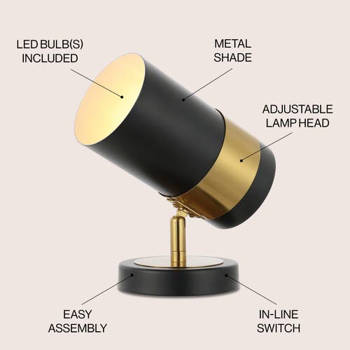 Jonathan Y Astra 9.25" Modern Industrial Iron Adjustable Indoor Led Floor Spotlight, Black/brass Gol In Black/brass Gold