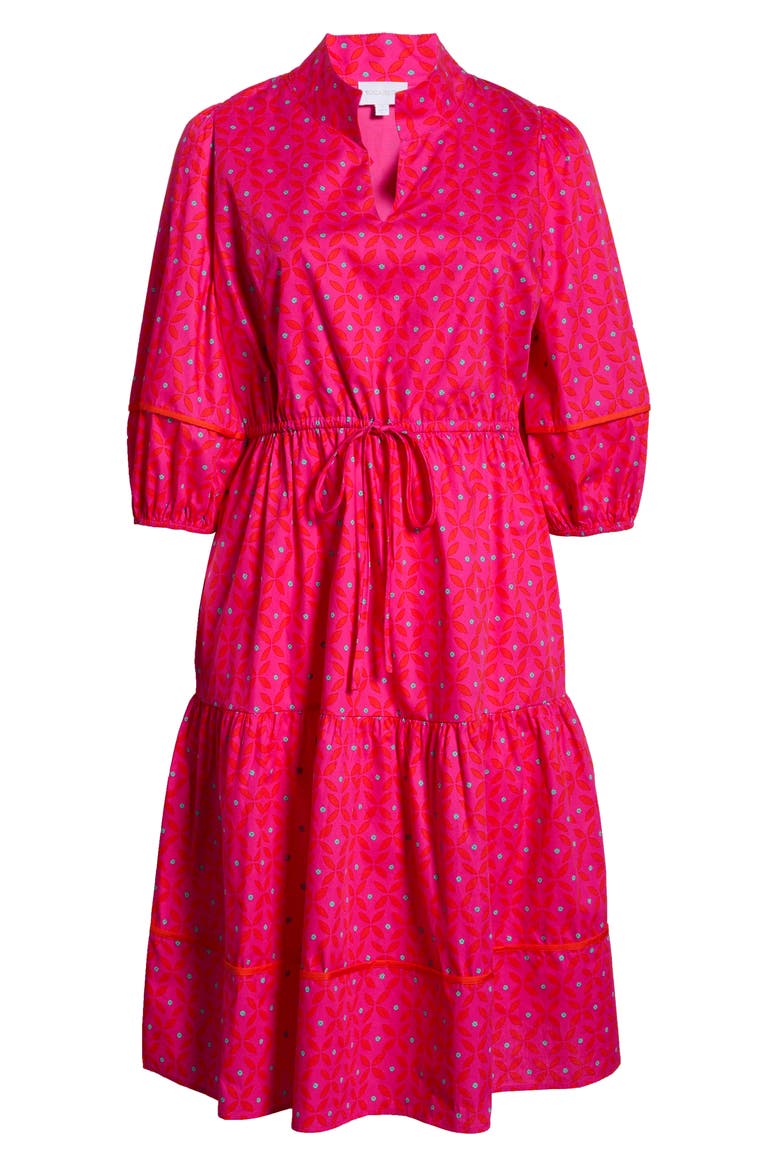 Vaila Floral Puff Sleeve Tiered Cotton Dress, Alternate, color, FUCHSIA-RED-MULTI