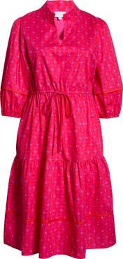 SUGARLIPS Vaila Floral Puff Sleeve Tiered Cotton Dress