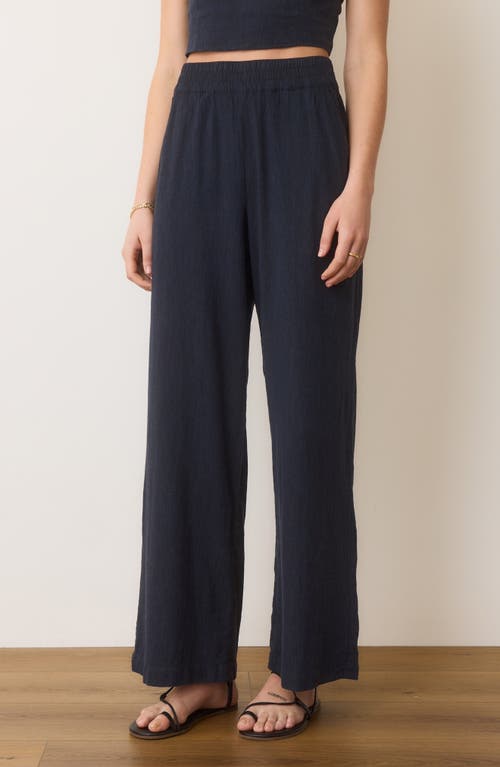 Marine Layer Allison Pull-on Wide Leg Hemp Blend Pants In India Ink