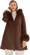 Jessica London Hooded Faux Fur Trim Coat