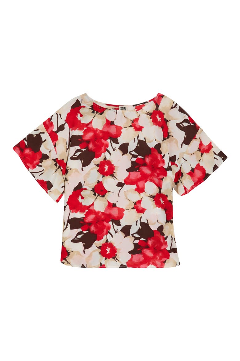 Floral Print Flutter Sleeve Top, Alternate, color, WHITE DOVE MULTI