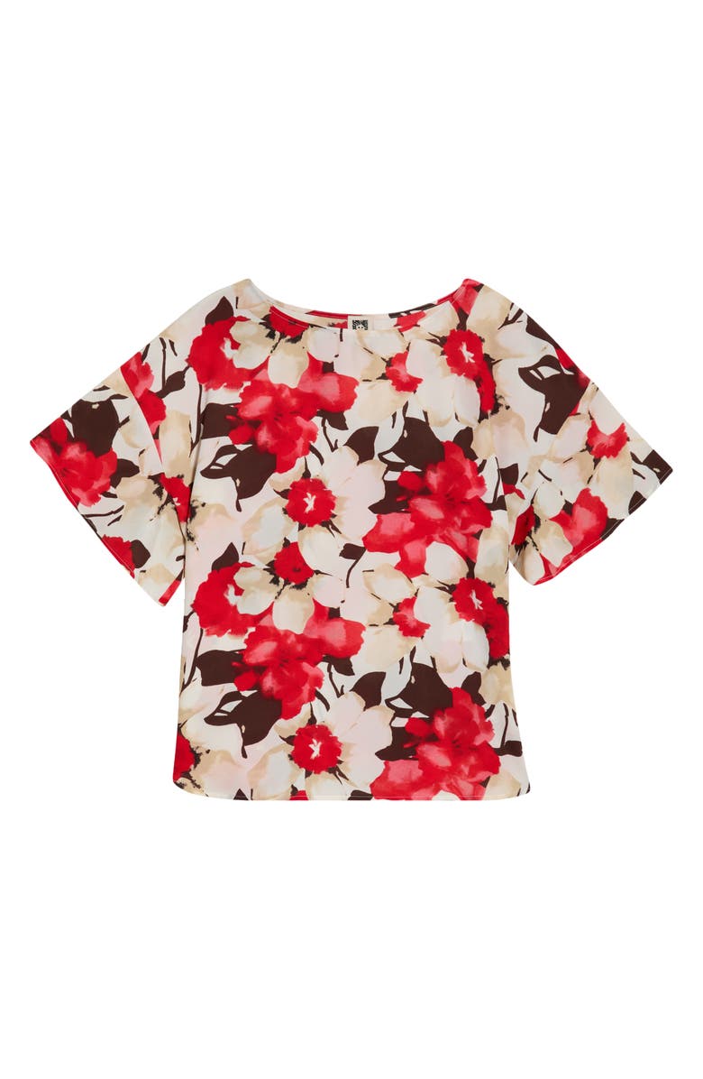 Anne Klein Floral Print Flutter Sleeve Top, Alternate, color, White Dove Multi