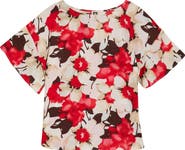 Anne Klein Floral Print Flutter Sleeve Top