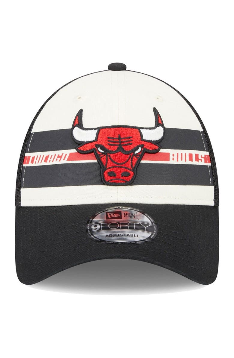 New Era Men's New Era Chicago Bulls Black Stripes 9FORTY Trucker Snapback Hat, Alternate, color,