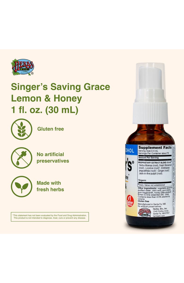Trace Minerals Singer's Saving Grace Lemon & Honey 1 ounce Non Alcohol, Alternate, color, NO COLOR