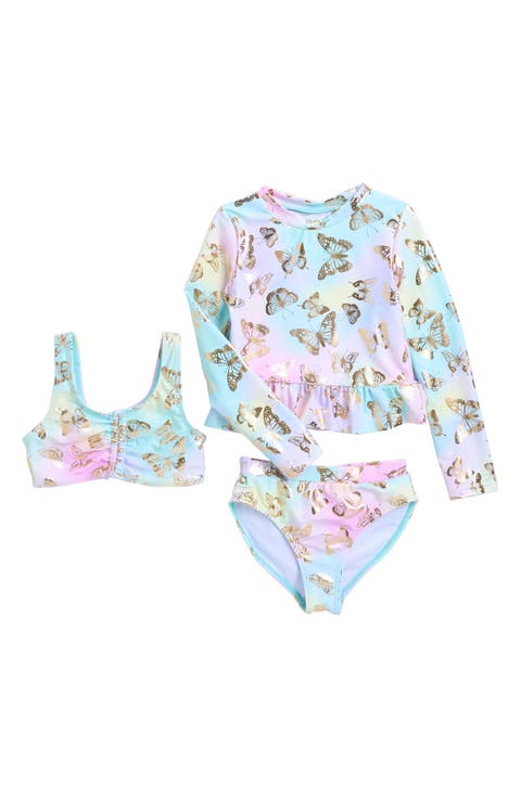 Kids' Rashguard, Bikini Top & Bikini Bottoms Set (Little Kid)