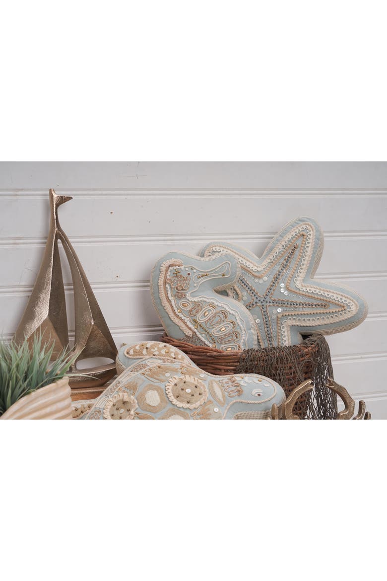 Beaded Sea Turtle Embellished Mini Accent Pillow 12" x 16", Alternate, color, Beige